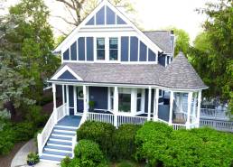 Front of blue painted house