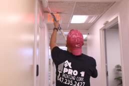 painter with roller painting ceiling for quality workmanship